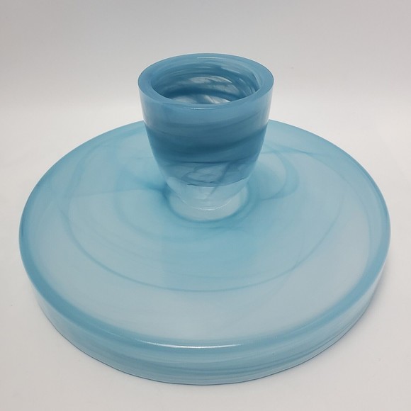 Blue Art Decor Raised Pedestal Platter Plate Cake Stand Wt 4 Ice Cream Wine Cups - Picture 10 of 12